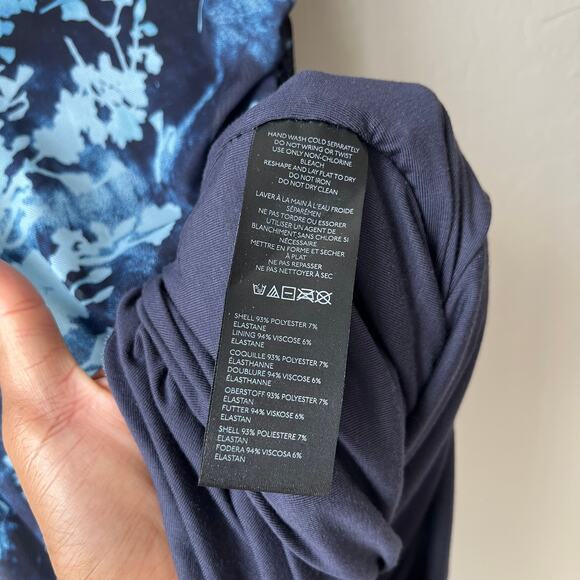 Anthropologie Maya Blue Floral Print Ruched Mesh‎ Cowl Neck Midi Dress Size XS - Picture 9 of 10